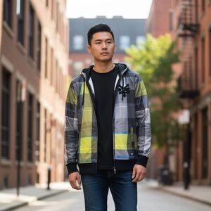 Zoo York Men's Gray and Yellow Plaid Jacket Sz M